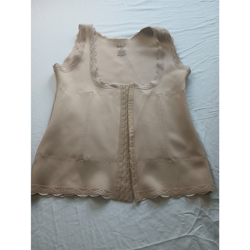 UnderWhere Luxury Collection Shapewear Tank Hook Eye Front Lace Trim Tan 1X